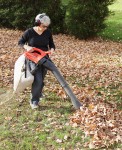 Woman Mulching Autumn Leaves